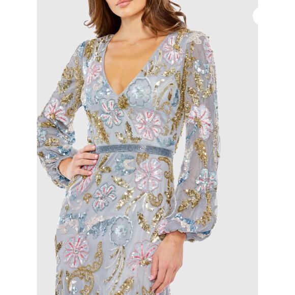 Mac Duggal Dresses & Skirts - Gray Long Cuff Sleeve Embellished Midi
Dress 5423 Size 12 NWT